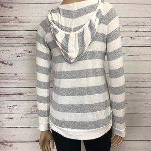 Splendid Knit Top Hoodie Drawstrings Striped Light